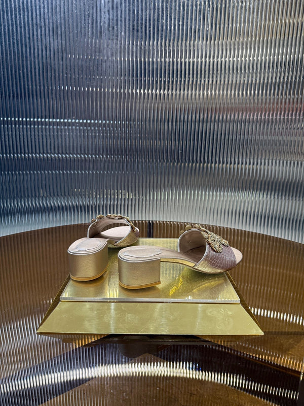 RC 25C Slippers 4.5cm Pink Nude Sheepskin Rhinestones 310639