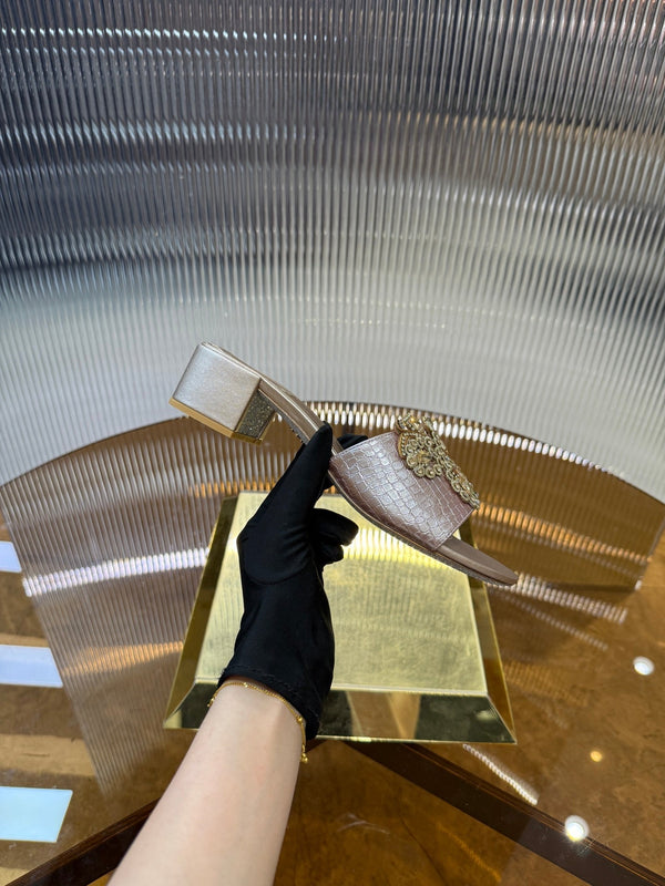 RC 25C Slippers 4.5cm Pink Nude Sheepskin Rhinestones 310639