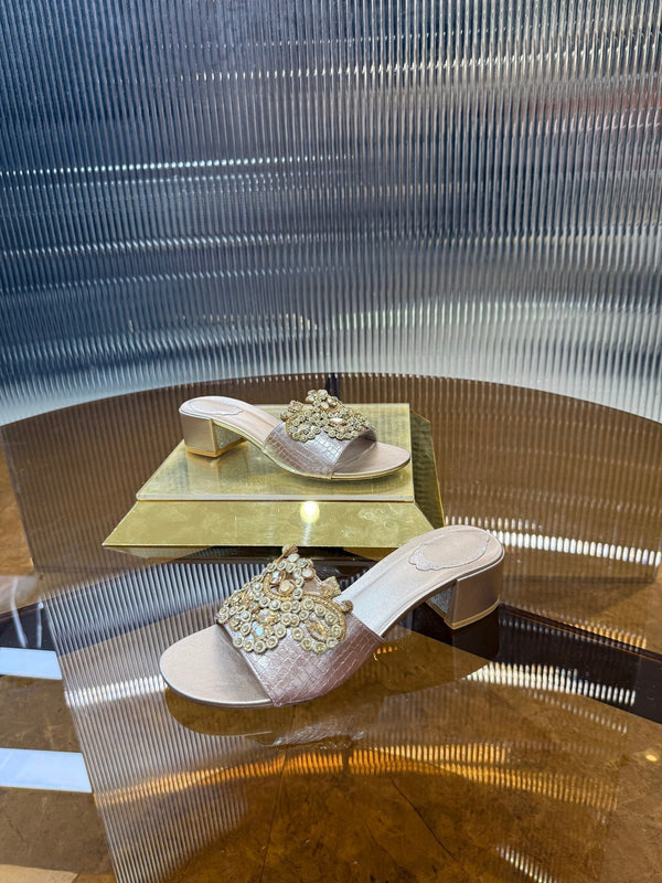 RC 25C Slippers 4.5cm Pink Nude Sheepskin Rhinestones 310639