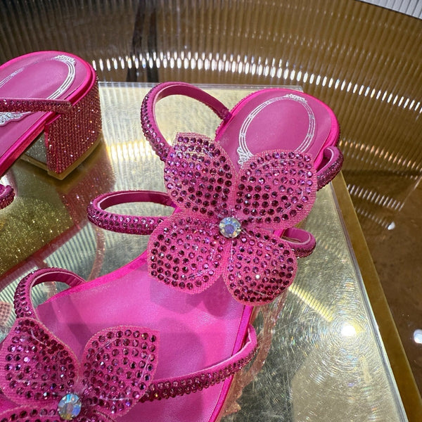 RC 25C Flower Sandals Pink Sheepskin Rhinestones 314822