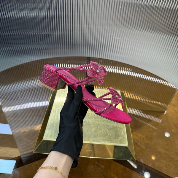 RC 25C Flower Sandals Pink Sheepskin Rhinestones 314822