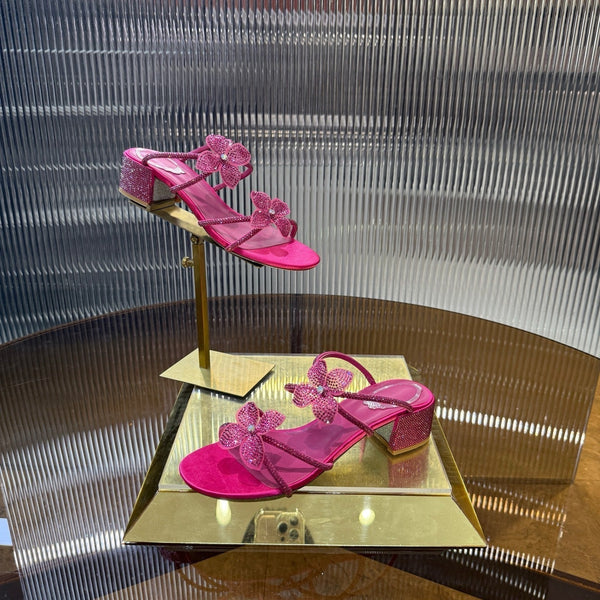 RC 25C Flower Sandals Pink Sheepskin Rhinestones 314822