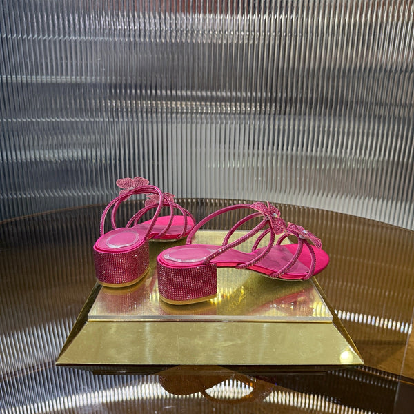 RC 25C Flower Sandals Pink Sheepskin Rhinestones 314822