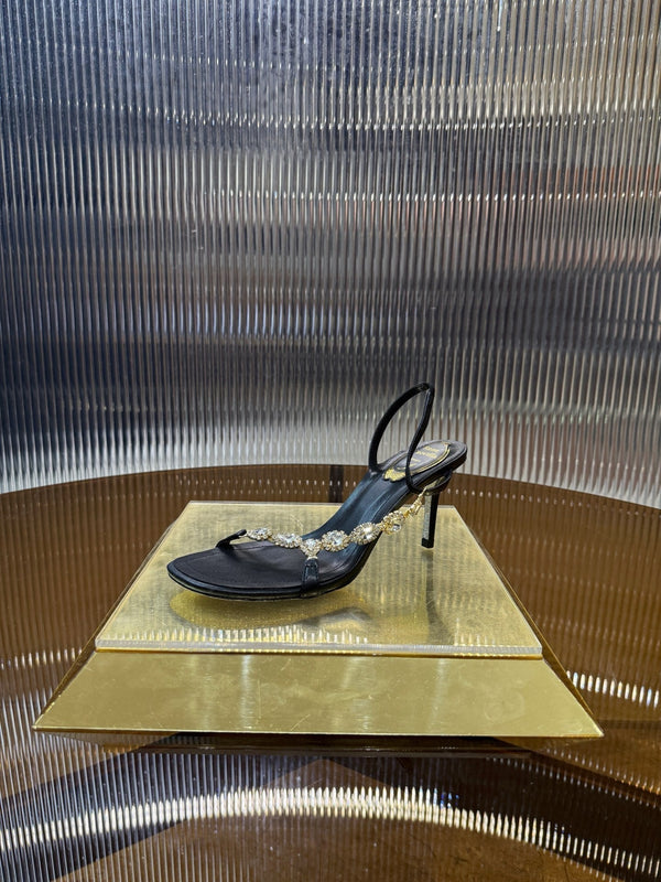 RC 25C Diamond Sandals Black Sheepskin Rhinestones 314825