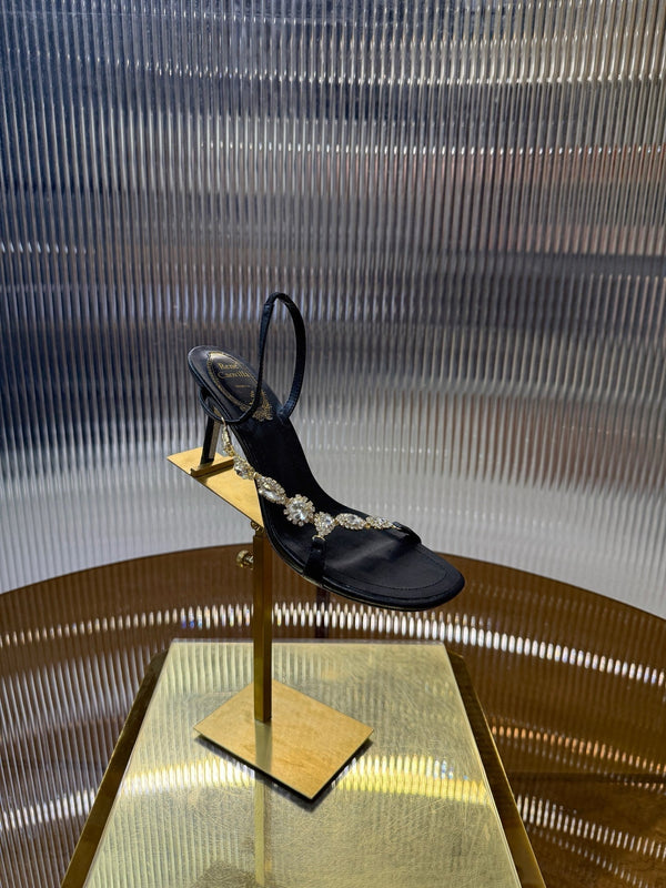 RC 25C Diamond Sandals Black Sheepskin Rhinestones 314825