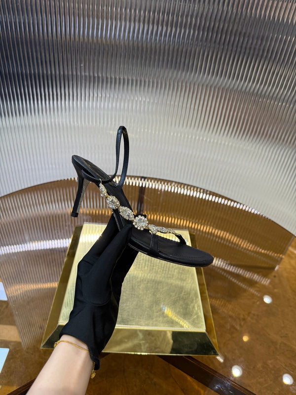 RC 25C Diamond Sandals Black Sheepskin Rhinestones 314825