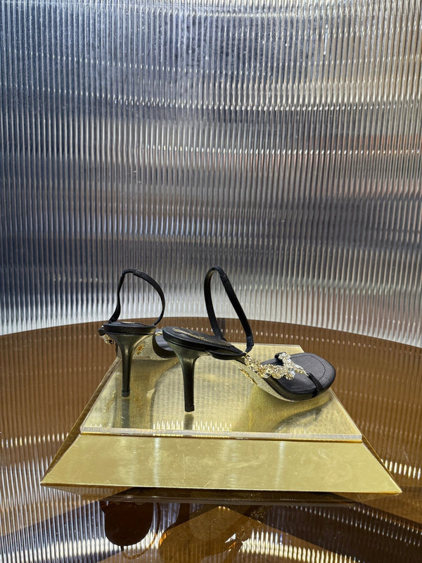 RC 25C Diamond Sandals Black Sheepskin Rhinestones 314825