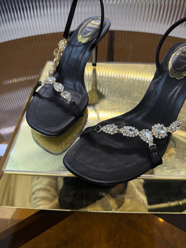 RC 25C Diamond Sandals Black Sheepskin Rhinestones 314825