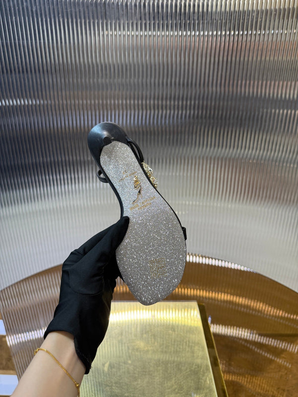 RC 25C Diamond Sandals Black Sheepskin Rhinestones 314825