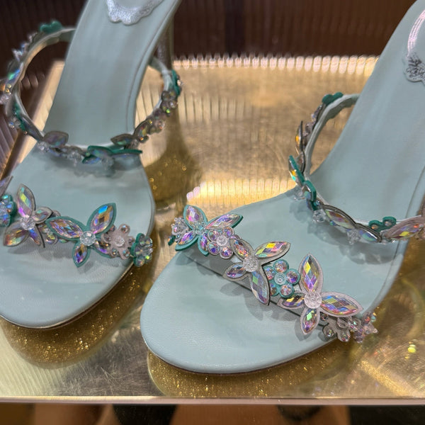 RC 25C Butterfly Flower Slippers Green Sheepskin Rhinestones 310657