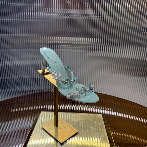 RC 25C Butterfly Flower Slippers Green Sheepskin Rhinestones 310657