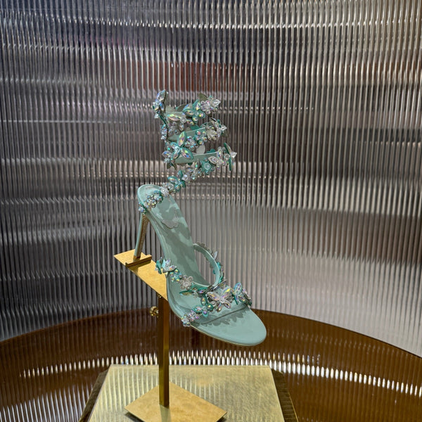 RC 25C Butterfly Flower Sandals Green Sheepskin Rhinestones 310659