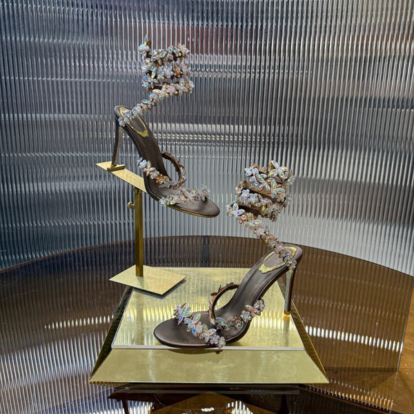 RC 25C Butterfly Flower Sandals Brown Sheepskin Rhinestones 310660