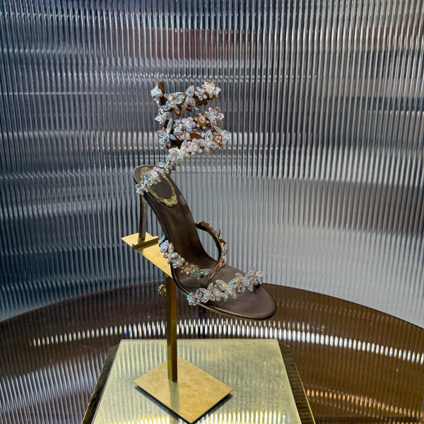 RC 25C Butterfly Flower Sandals Brown Sheepskin Rhinestones 310660