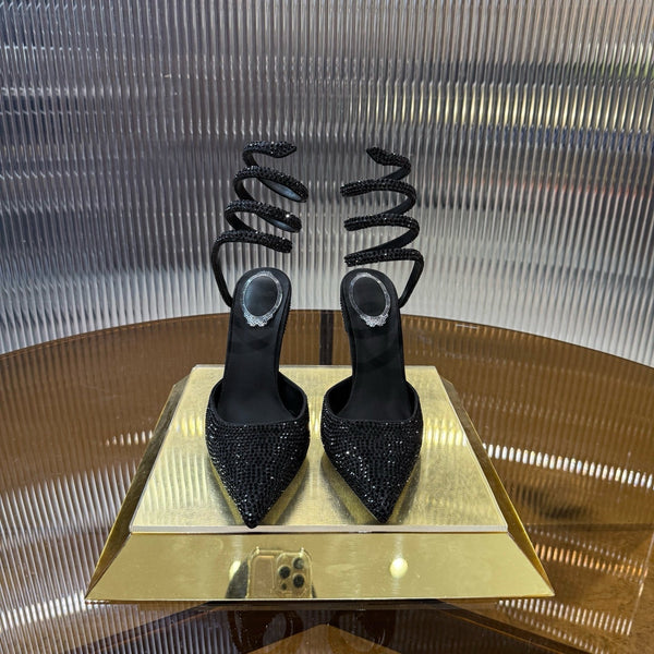 RC 25C Single Sandals Black Sheepskin Rhinestone 339496