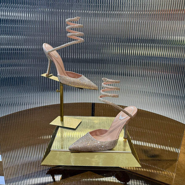 RC 25C Sandali singoli in pelle di pecora color oro champagne con strass 339497