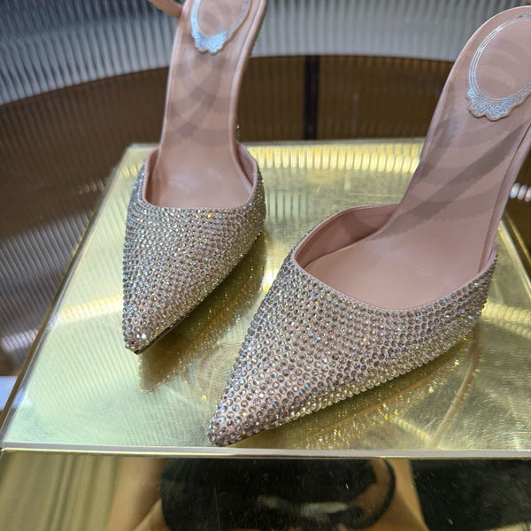 RC 25C Sandali singoli in pelle di pecora color oro champagne con strass 339497