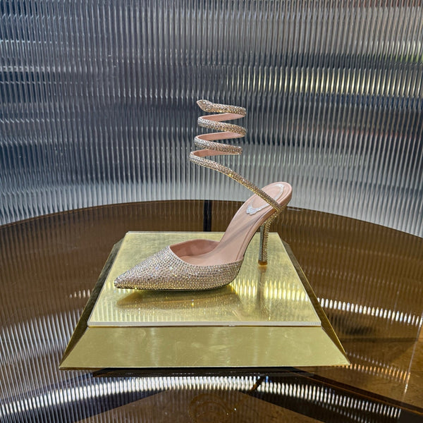 RC 25C Sandali singoli in pelle di pecora color oro champagne con strass 339497