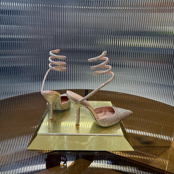 RC 25C Sandali singoli in pelle di pecora color oro champagne con strass 339497