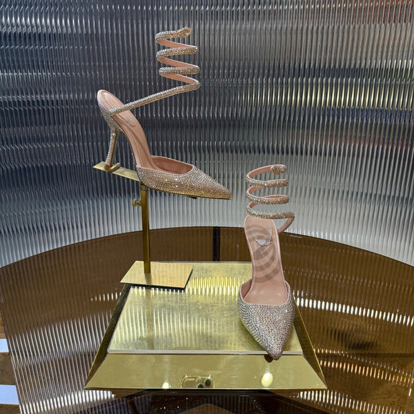 RC 25C Sandali singoli in pelle di pecora color oro champagne con strass 339497