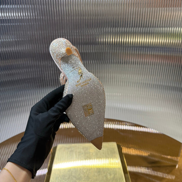 RC 25C Sandali singoli in pelle di pecora color oro champagne con strass 339497