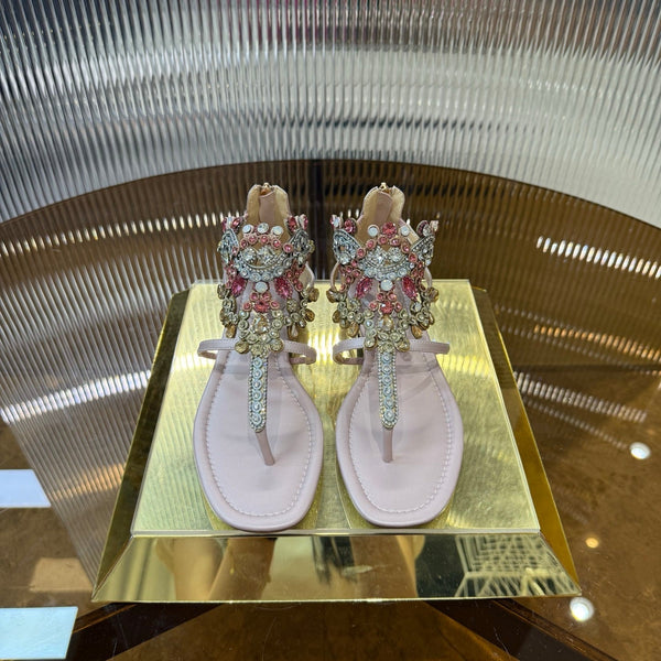RC 25C Thong Diamond Sandals Pink Sheepskin Rhinestone 339503