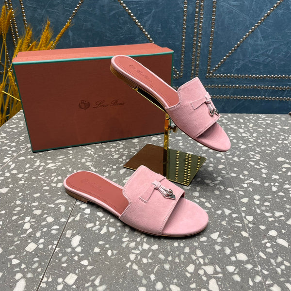 Summer Charms Sandals in Pink Suede Maroon Lambskin