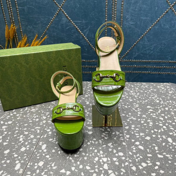 GG HORSEBIT FLATFORM SANDAL GREEN CALFSKIN