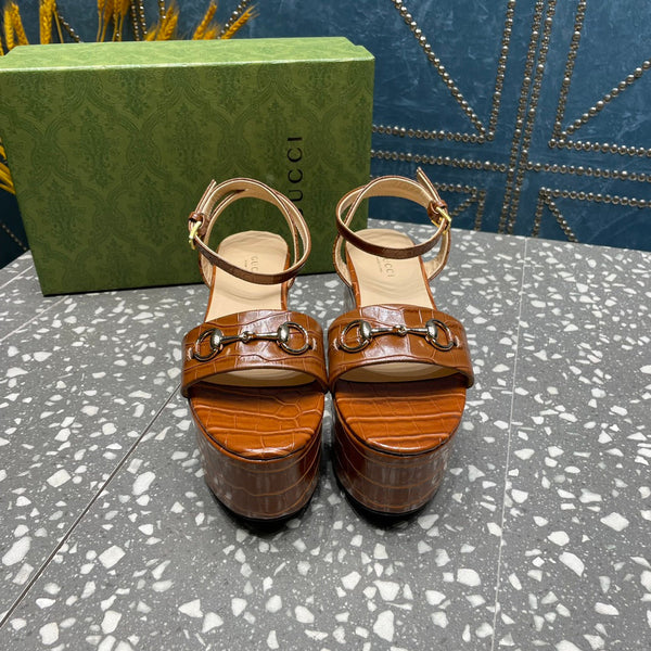 GG HORSEBIT FLATFORM SANDAL CARAMEL CALFSKIN