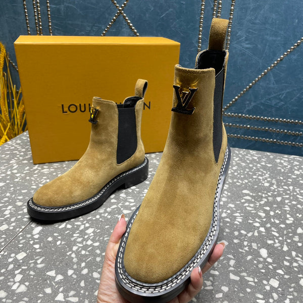 Stivaletti LV Beaubourg in pelle scamosciata marrone gialla
