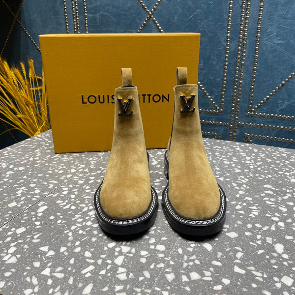 Stivaletti LV Beaubourg in pelle scamosciata marrone gialla