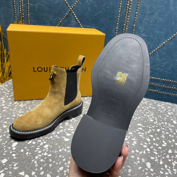 Stivaletti LV Beaubourg in pelle scamosciata marrone gialla