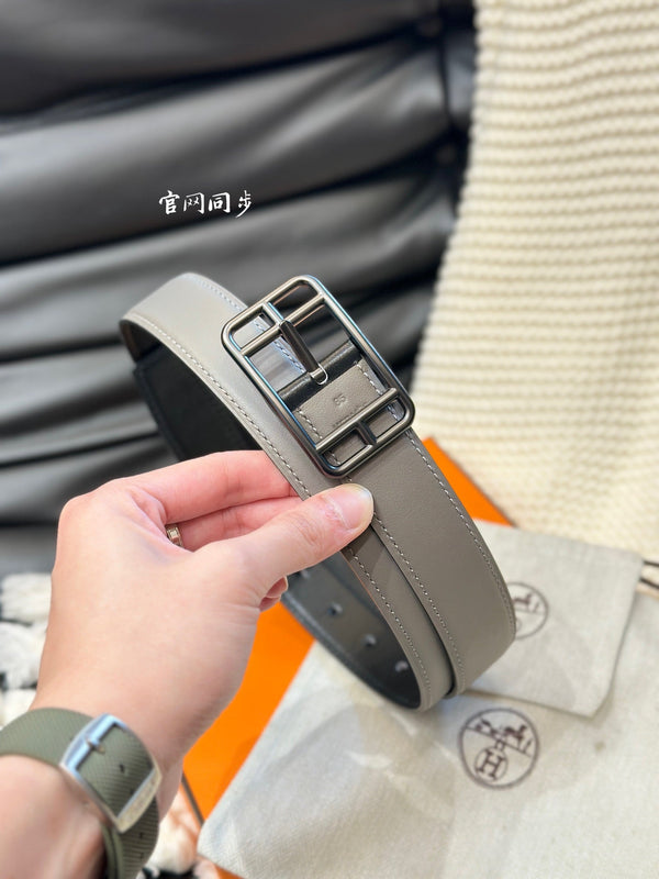 CINTURA REVERSIBILE HM CAPE COD 32MM IN PELLE NERA E MARRONE KAKI, FERRAMENTA NERA