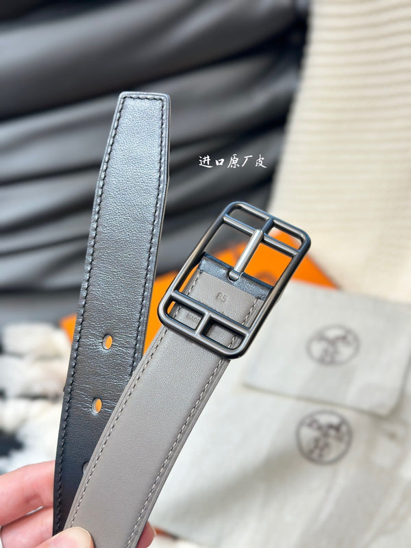 CINTURA REVERSIBILE HM CAPE COD 32MM IN PELLE NERA E MARRONE KAKI, FERRAMENTA NERA