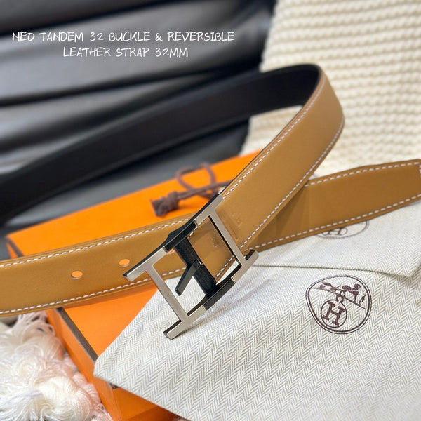 HM NEO TANDEM 32MM REVERSIBLE BELT COPPER BROWN AND BLACK LEATHER BLACK HARDWARE