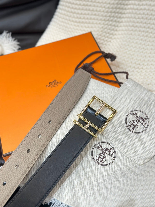 CINTURA REVERSIBILE HM NATHAN 32MM IN PELLE NERA E MARRONE CHIARO CON FIBBIA ORO