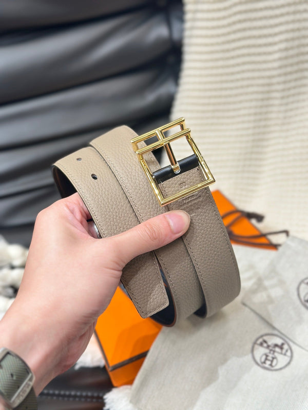 CINTURA REVERSIBILE HM NATHAN 32MM IN PELLE NERA E MARRONE CHIARO CON FIBBIA ORO