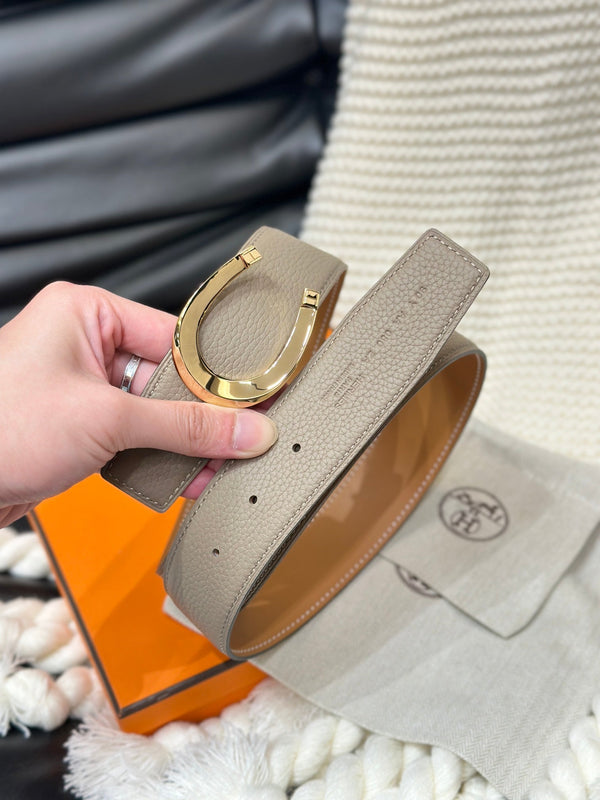 CINTURA HM LUCK CON FIBBIA ORO E CINTURINO REVERSIBILE IN PELLE MARRONE ARACHIDI 38 MM