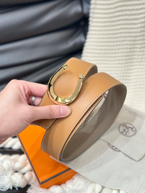 CINTURA HM LUCK CON FIBBIA ORO E CINTURINO REVERSIBILE IN PELLE MARRONE ARACHIDI 38 MM