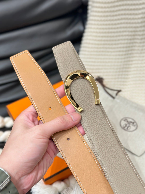 CINTURA HM LUCK CON FIBBIA ORO E CINTURINO REVERSIBILE IN PELLE MARRONE ARACHIDI 38 MM