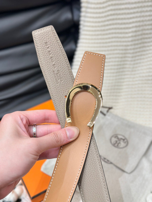 CINTURA HM LUCK CON FIBBIA ORO E CINTURINO REVERSIBILE IN PELLE MARRONE ARACHIDI 38 MM