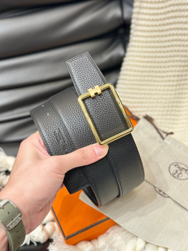 HM TUBE H BELT GOLD BUCKLE & REVERSIBLE BLACK LEATHER STRAP 38MM