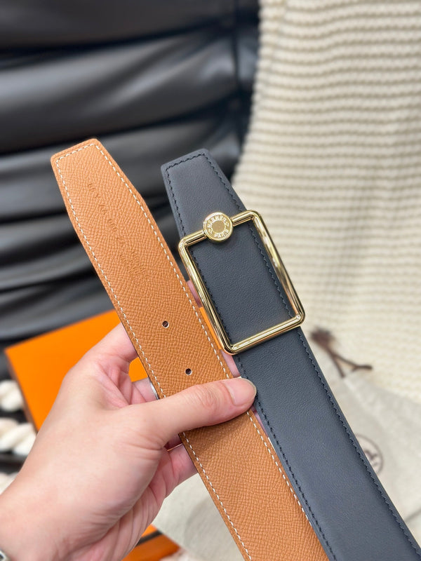 HM OSCAR BELT GOLD BUCKLE & REVERSIBLE GINGER ORANGE LEATHER STRAP 38MM