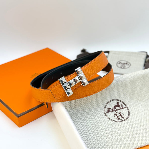 HM Infini Reversible Belt 24mm Orange Epsom Silver Buckle