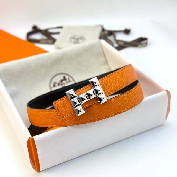 HM Infini Reversible Belt 24mm Orange Epsom Silver Buckle
