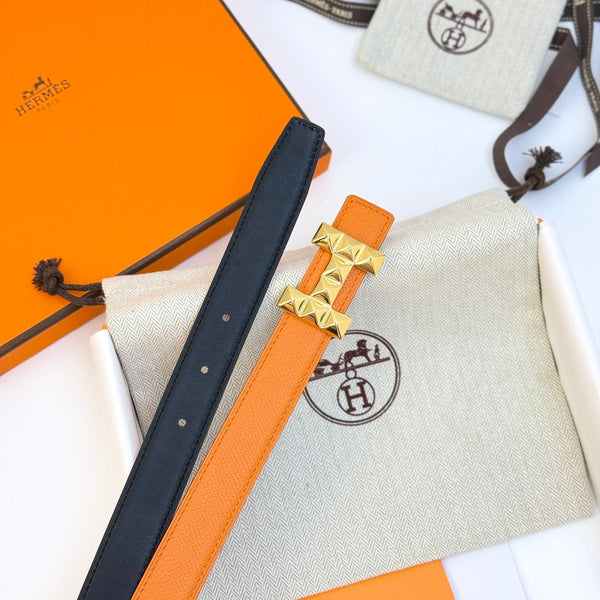 HM Infini Reversible Belt 24mm Orange Epsom Gold Buckle