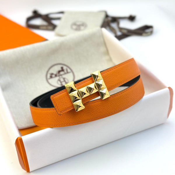 HM Infini Reversible Belt 24mm Orange Epsom Gold Buckle