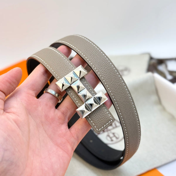 HM Infini Reversible Belt 24mm Gray Epsom Silver Buckle