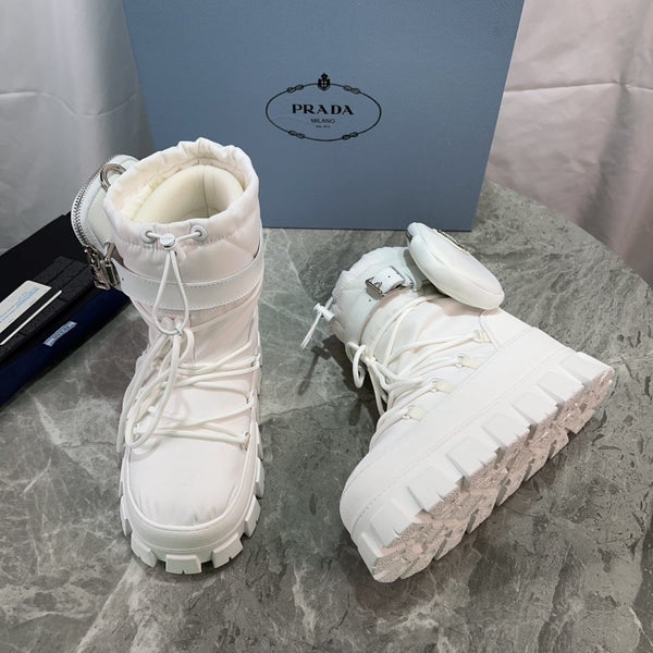 PRA Logo-Plaque Snow Boots With Pouch White Recycled Polyamide Cowhide Black