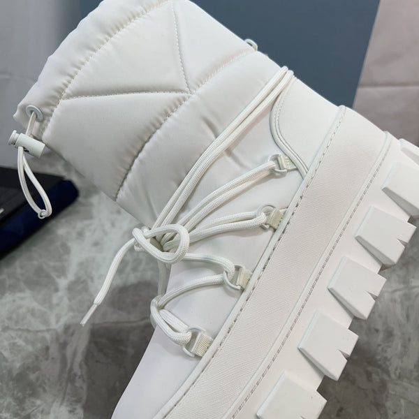 PRA Logo-Plaque Snow Boots White Recycled Polyamide Cowhide 454743